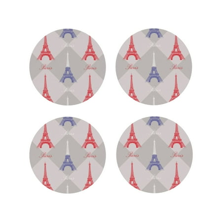 

Coasters Set of 4 - Eiffel Tower red blue Drink Coasters for Tabletop Protection Leather Coasters for Living Room Decor and Housewarming Gift Round Shape