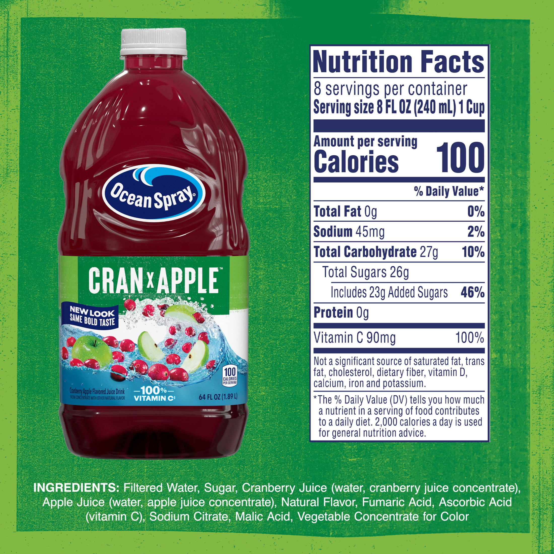 (8 pack) Ocean Spray® Cran-Apple™ Cranberry Apple Juice Drink, 64 fl oz Bottle
