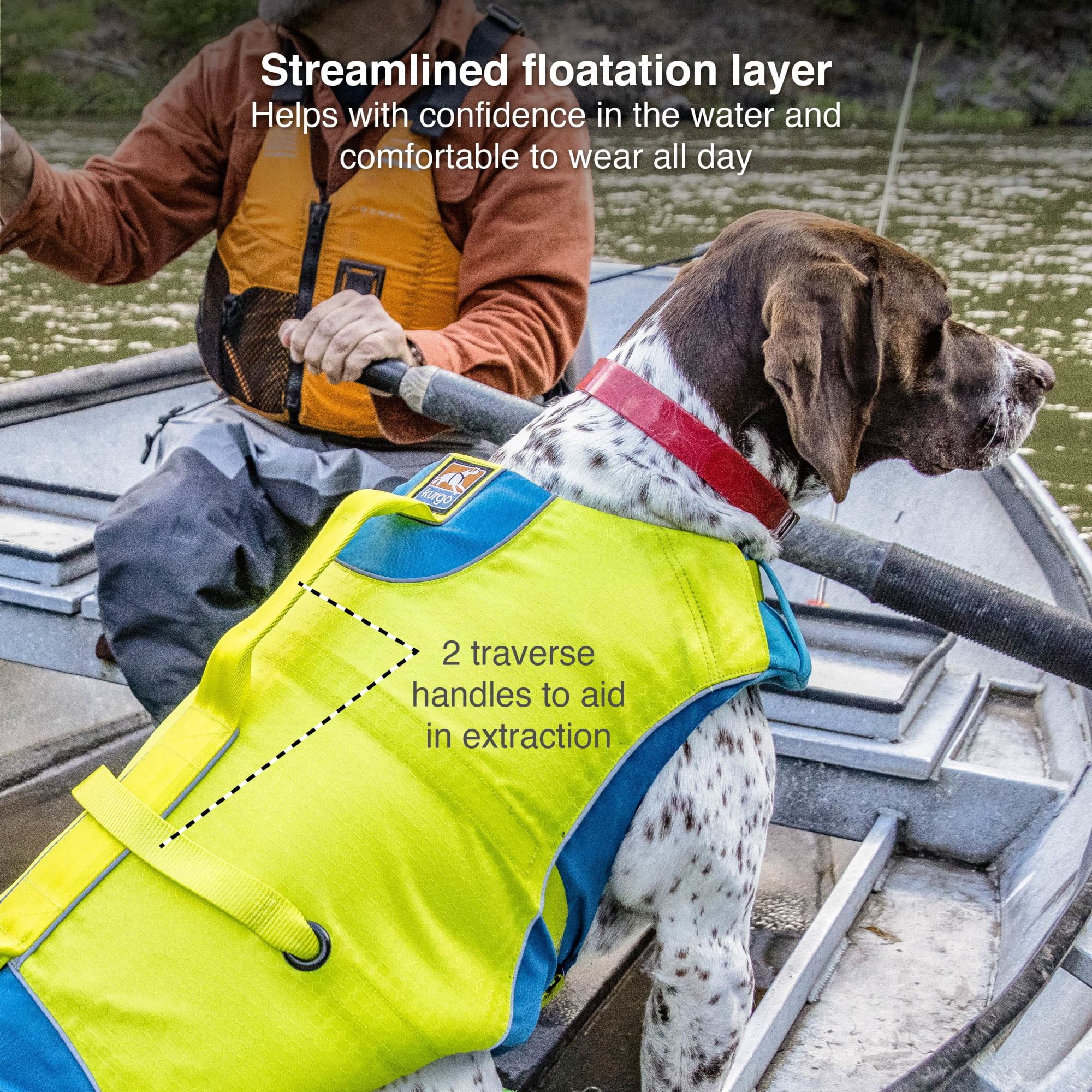 Kurgo Surf n’ Turf Dog Life Jacket, Floatation Vests for Dogs, Dog PFD, Yellow/Blue, X-Large