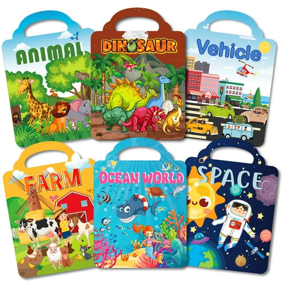 Libro de pegatinas reutilizable Aannanl para niños de 2 a 4 años con 6 juegos