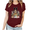 thumbnail image 2 of UPPADA Femmes Heureux Easter T-Shirt Bunny Lapin Graphique T-Shirt Manche Courte Drôle Lettres Imprimées Chemises Manche Courte Col Rond Tuniques Hauts Vin,TG, 2 of 5
