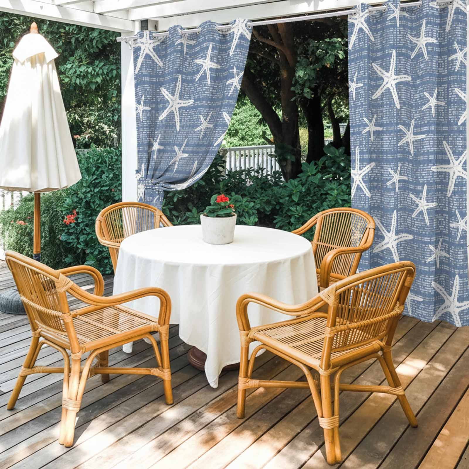 Blue Starfish Coastal Outdoor Curtains for Patio, Beach Summer Nautical Sea Ocean Sunshade Privacy Drapes Grommet Waterproof Outside Curtains for Porch/Cabana/Balcony 54"x 108", 2 Panel