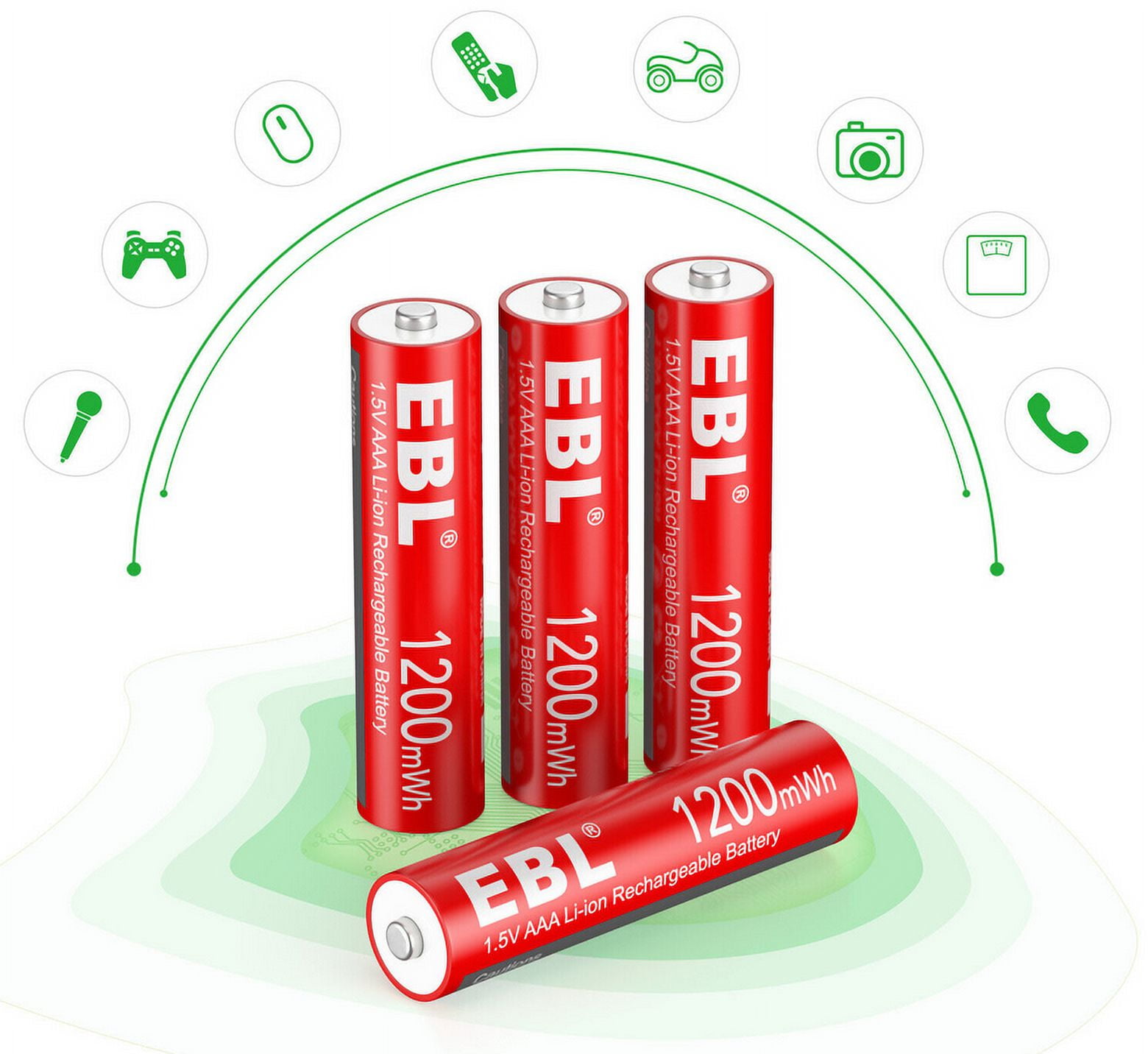 EBL 8x Rechargeable AAA Li-ion Batteries 1200mWh 1.5V Long Lasting Lithium Battery with Box