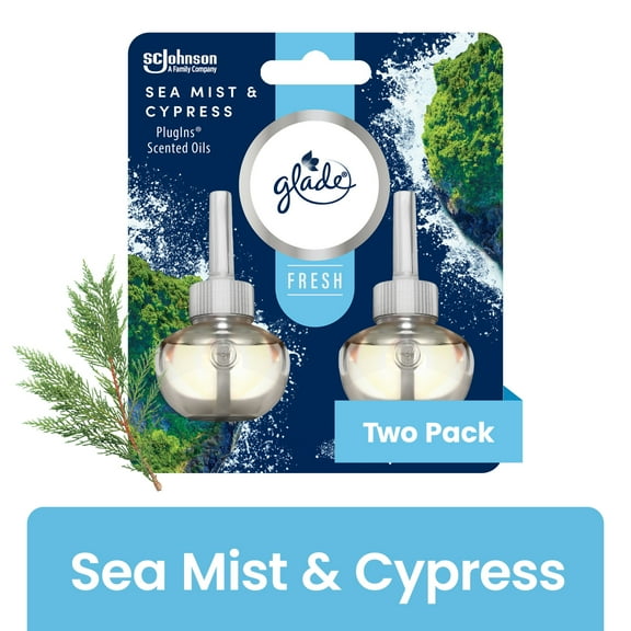 Glade PlugIns Scented Oils Air Freshener Refills, Sea Mist & Cypress, Fresh Collection, 0.67 fl oz Each, 2 Refills
