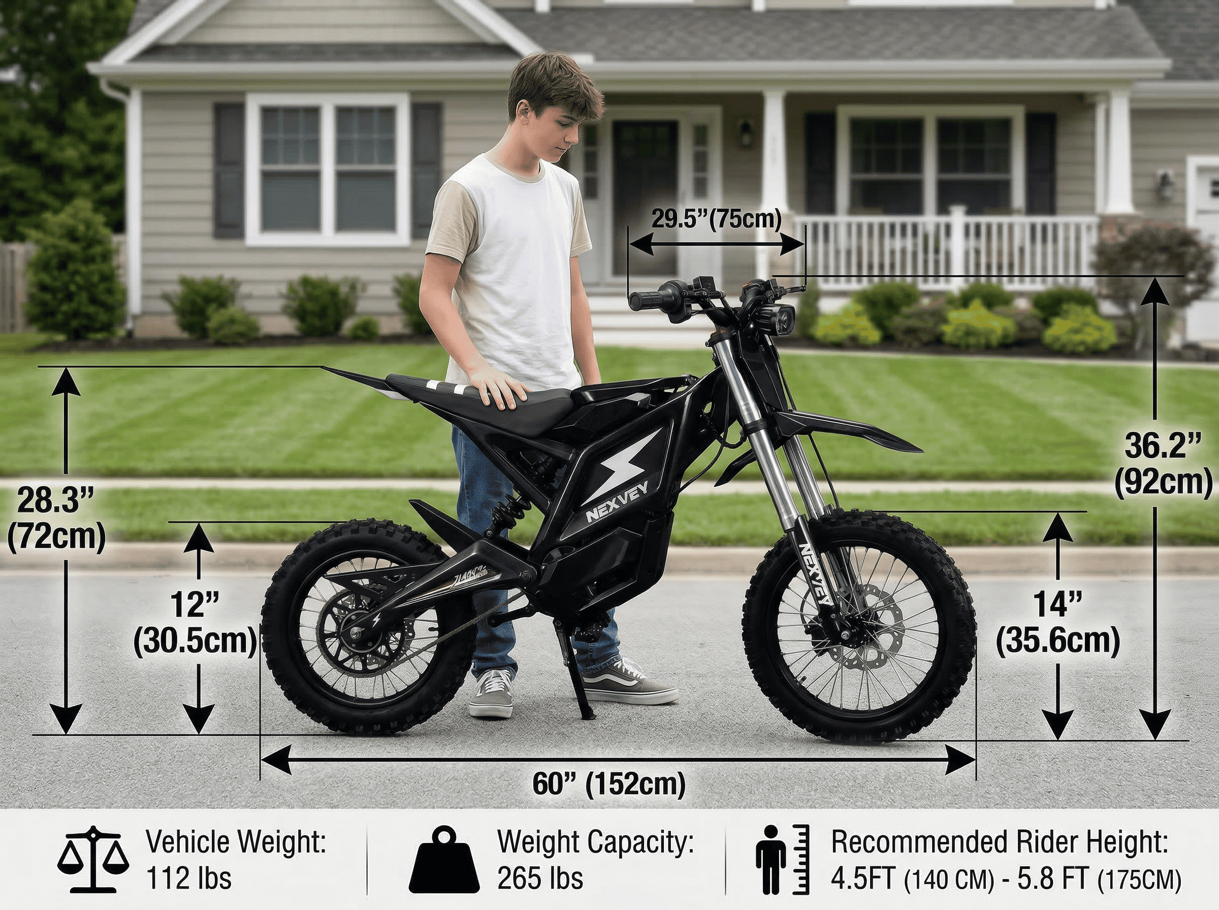 Nexvey Flash Electric Dirt Bike, 4000W Peak, 48V 22.5AH Battery, 35MPH, 35Mi Range, Wheelie Assist, Dual Suspension & Brakes, off Road Ebike for Teens 13+