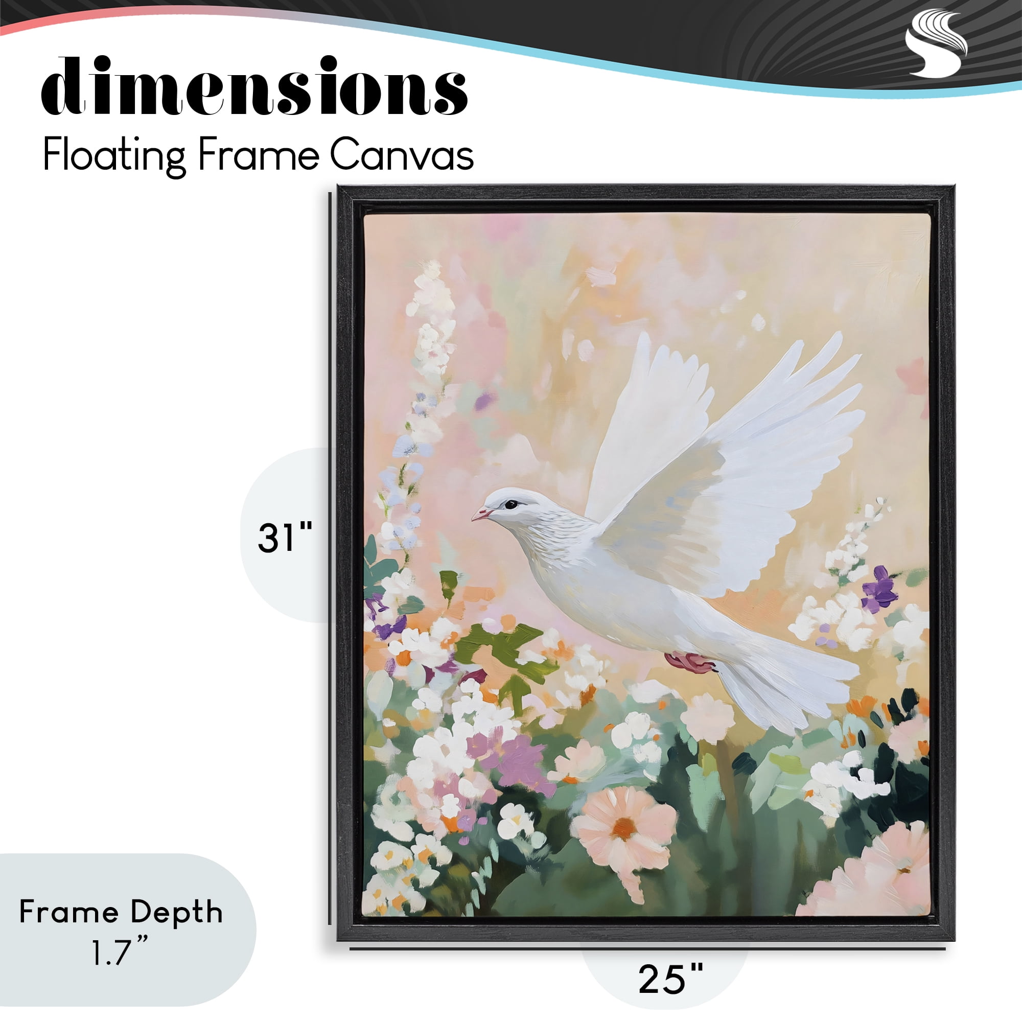 Stupell Industries White Dove Among Spring Blooms Black Framed Floater Canvas Wall Art, design by The Prints Vibe