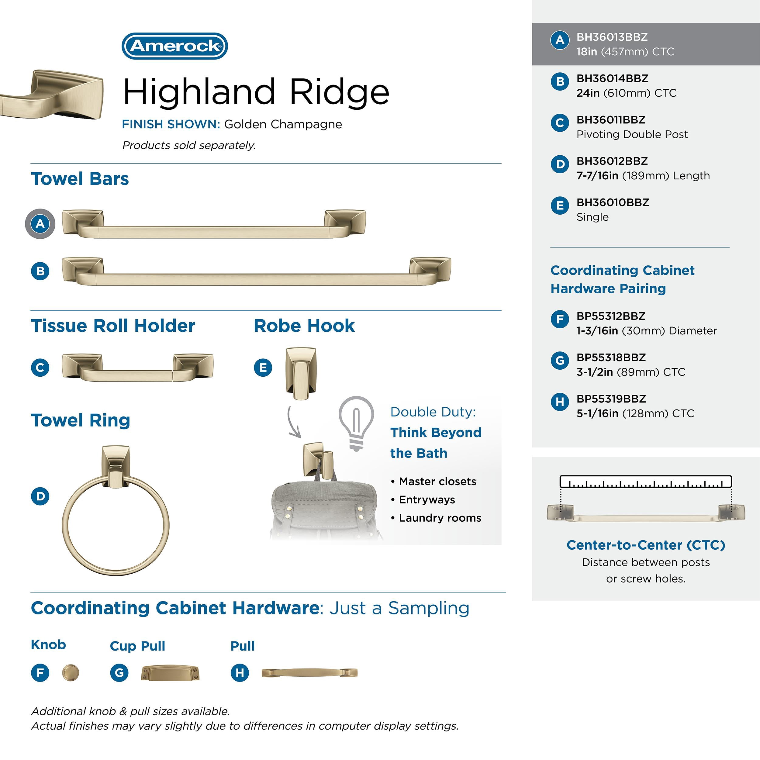 Amerock Highland Ridge Golden Champagne 18 inch (457mm) Towel Bar