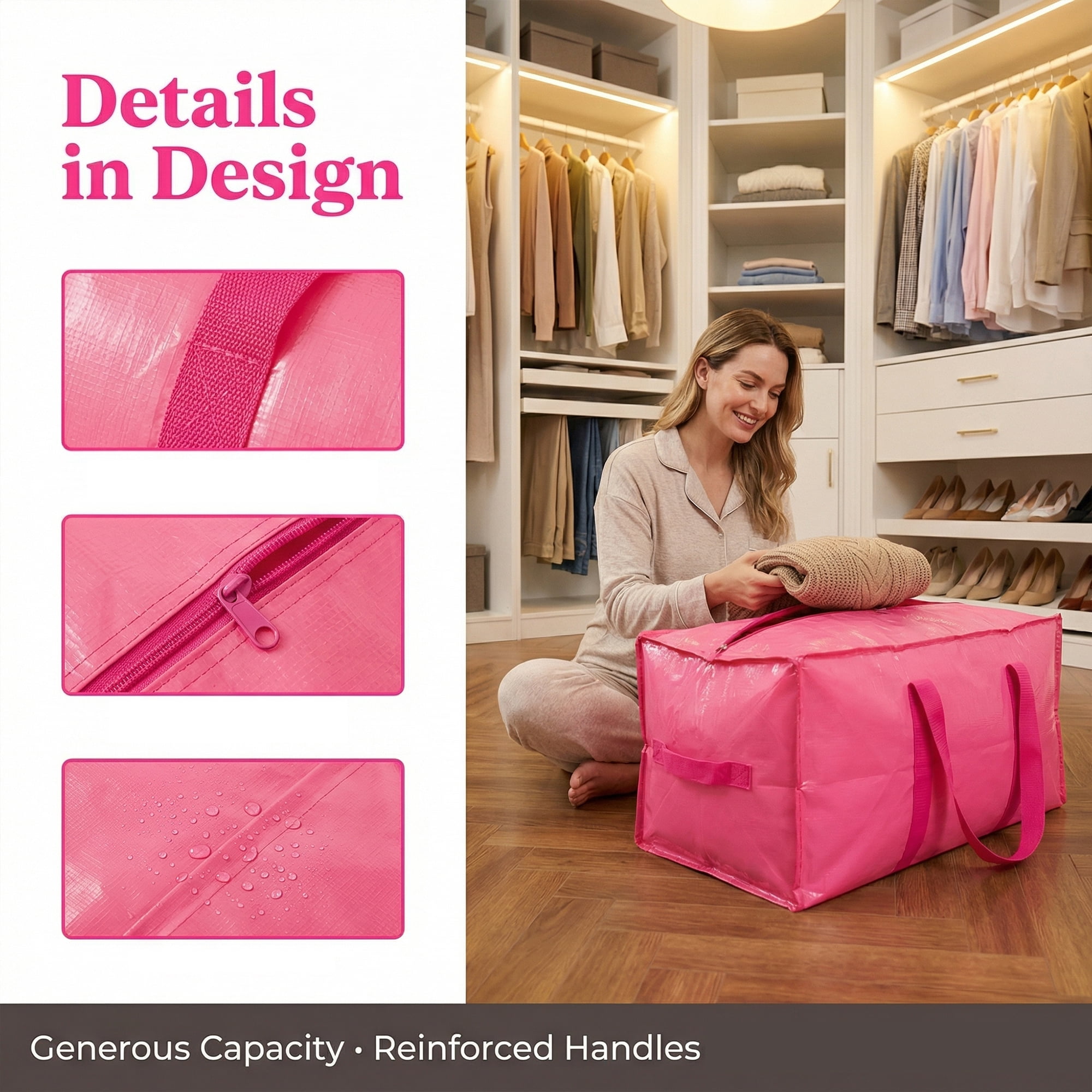 Unique Bargains Storage Bag for Organizing Bedroom with Handles Pink 28.74"x14.17"x12.99"