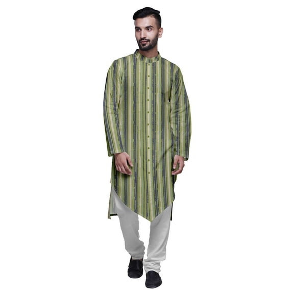 Atasi Mandarin Collar Printed Long Mens Kurta Pajama Set Boys Casual Wear