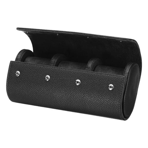Uxcell Watch Roll Travel Case 3 Slots Portable Leather Watch Cases for Men, Textured Black