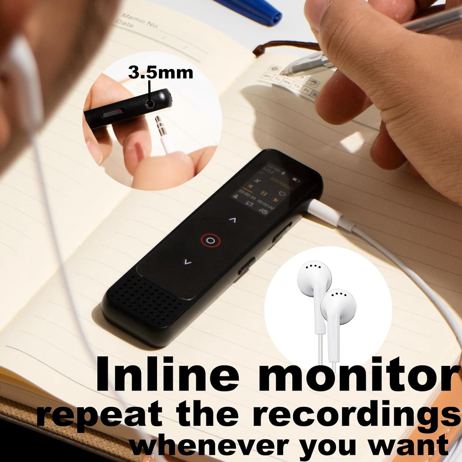 32GB Digital Voice Recorder with Playback, Small Voice Activated Recording Device for Lectures & Meetings, Bluetooth Noise Cancelling Audio Recorder Device, 18hrs Live Monitor with Earphones