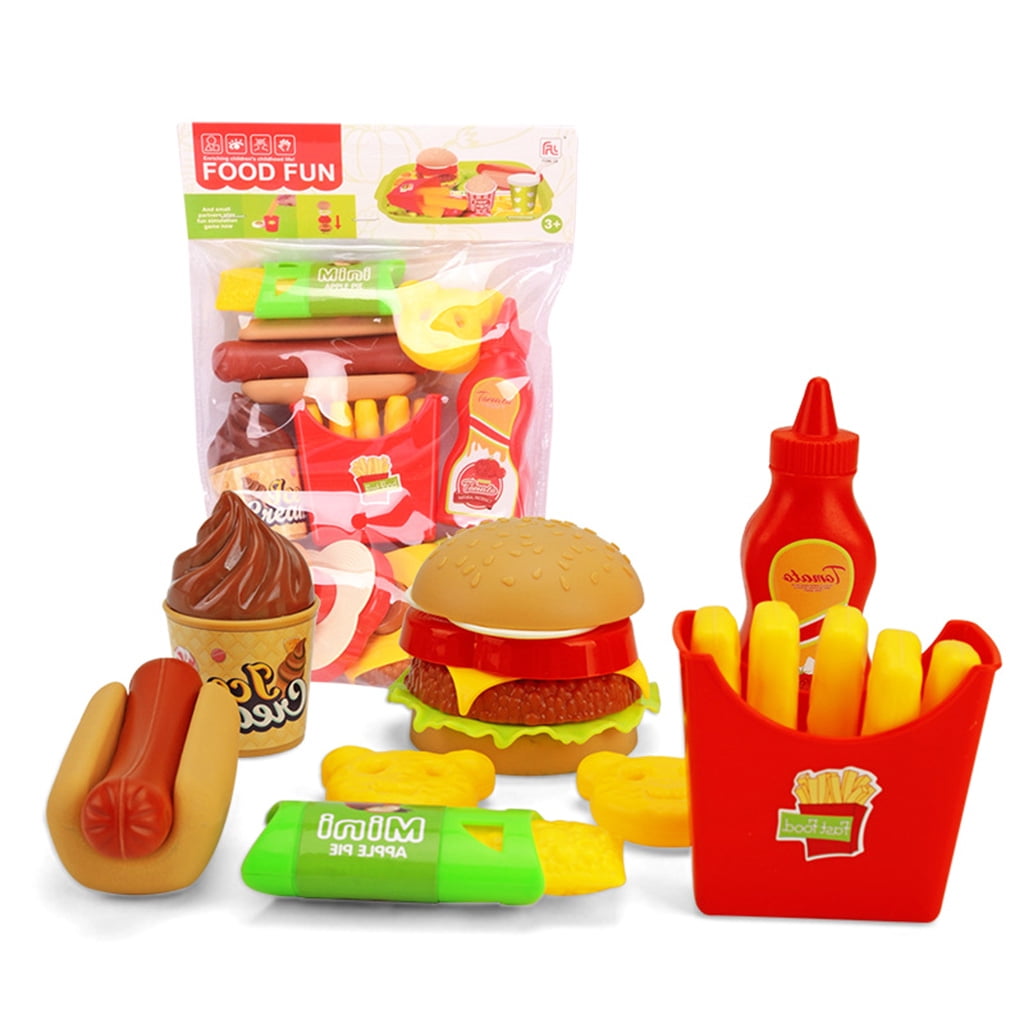18/24Pcs Fancy Pretend for Play Fast Food Set Hamburger French Fries