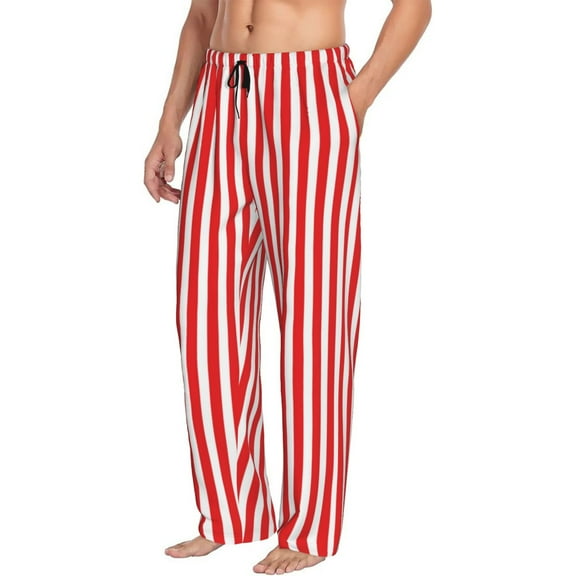 Mens Pajama Pants Bottoms with Pockets - Red And White Stripes Comfy Mens Pj Pants, Soft Men Lounge Pants
