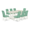 thumbnail image 2 of East West Furniture V027EN257-9 9 Piece Kitchen Table Set Includes a Linen White Wooden Dining Table and 8 Pond PU Leather Dining Room Chairs with High Back - Wire Brushed Linen White Finish, 2 of 9