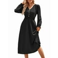 thumbnail image 2 of Mini V Neck Long Sleeve Dress for Women A-Line High Waisted Casual Flowy Dress for Cocktail Wedding Guest Black S, 2 of 9
