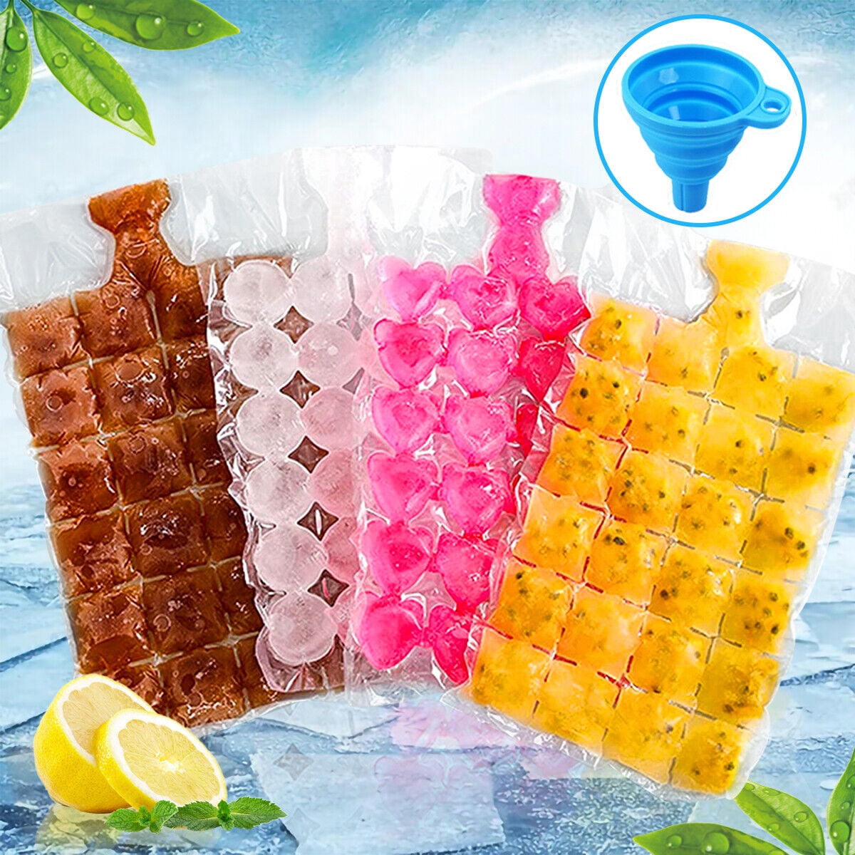 Aimisin Disposable Ice Cube Bags, Food-Grade PE Material Ice Cube Mold  Trays. Self-Seal Freezing Maker, with Silicone funnel, 1920 Ice Cubes,  80pcs 
