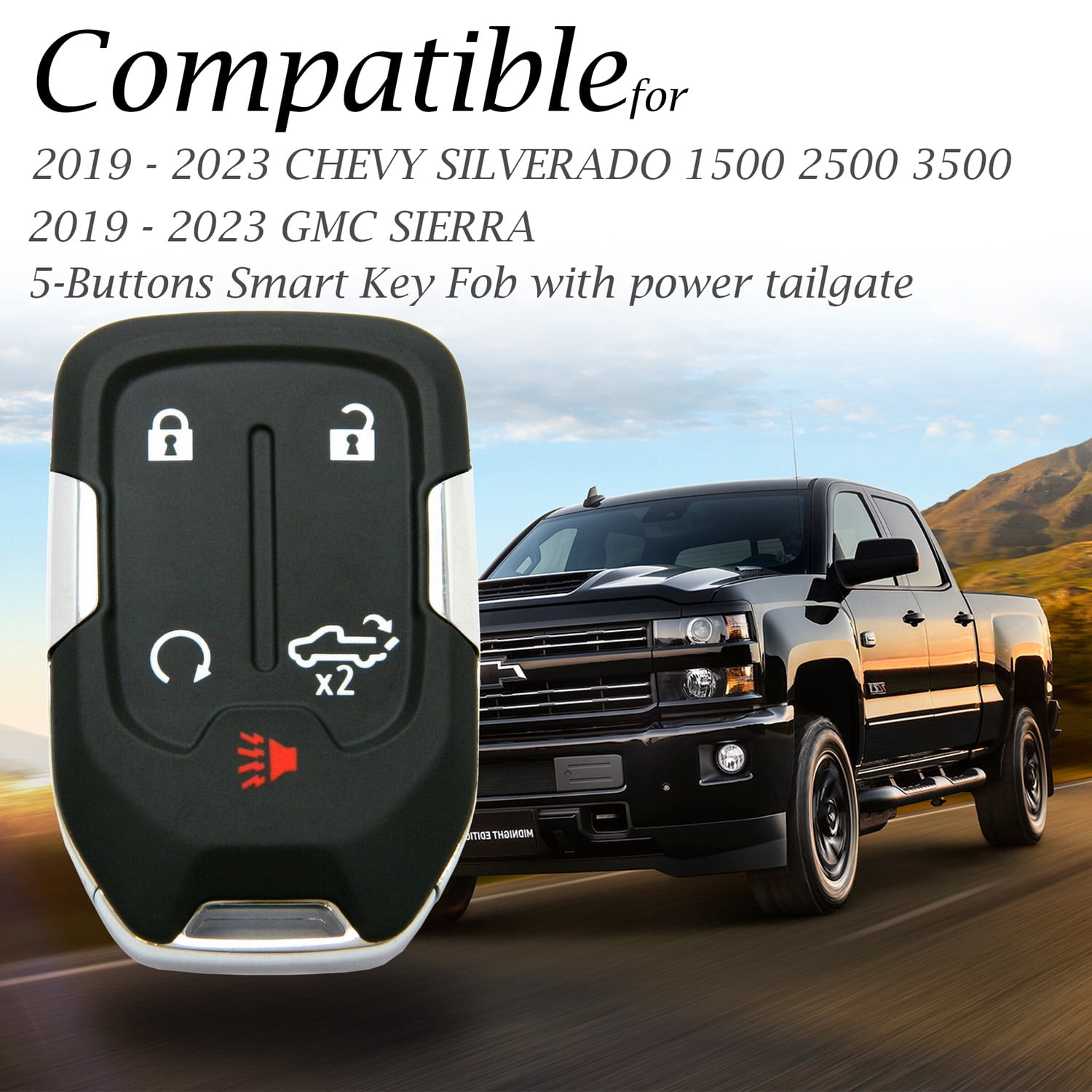 Coque De Clé Intelligente Avec Porte-clés Pour Chevrolet Silverado Et