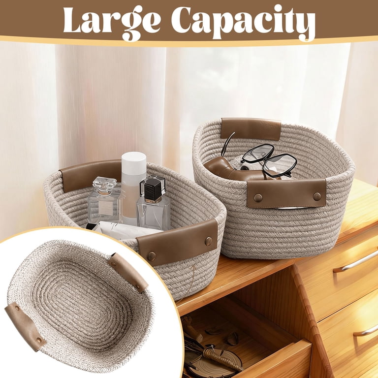 BEVTEE Small Woven Cotton Rope Storage Basket, Coffee photo 5