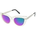 thumbnail image 2 of sunglassLA Unisex Unique Laser Cut Out Cat Eye Sunglasses With Color Mirrored Lens 48mm (Matte Silver / Green Mirror) - 48mm, 2 of 4
