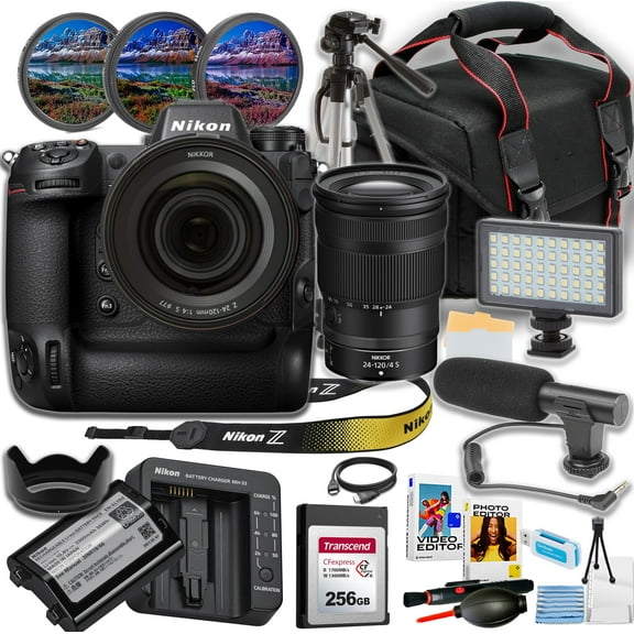Nikon Z9 Mirrorless Camera with 24-120mm f/4 Lens   SanDisk 256GB Extreme PRO CFexpress Memory Card   Directional Mic   50 Inch Tripod   Camera Case   More (18pc Bundle)(Video Creator Kit Bundles)