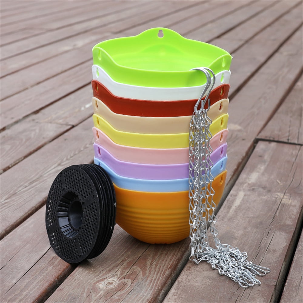 7Pcs Plastic Plant Baskets with Drainer and Hanging Chains,Hanging Flower Plant Pot,Colorful Self-Watering Hanging Planters,Greenery Holder Tray,for Balcony Yard Garden Home
