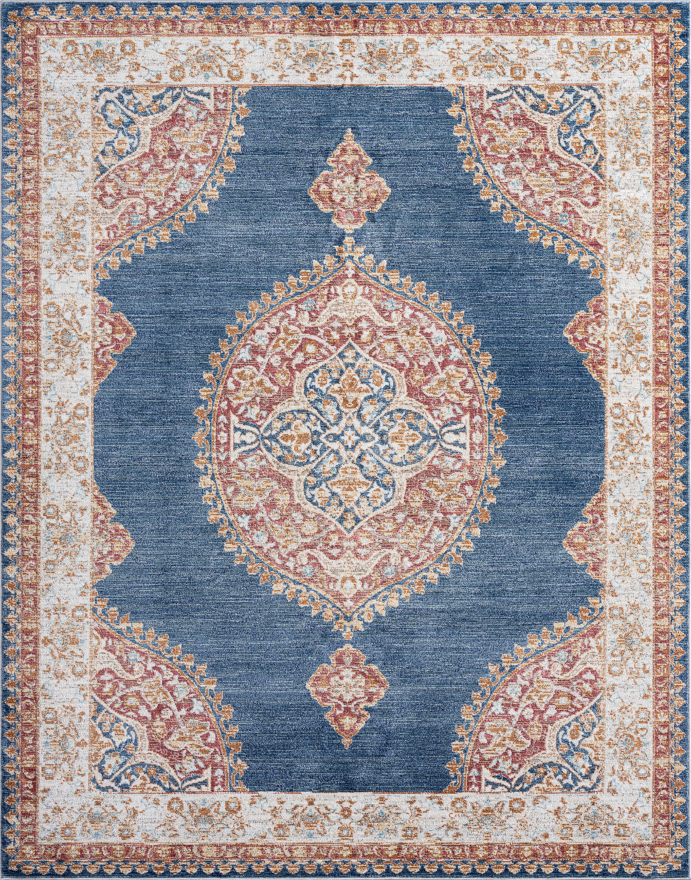 Traditional 8x10 Area Rug (7'11'' x 10'3'') Medallion Navy, Cream Living Room Easy to Clean
