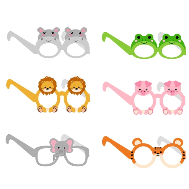 12 piezas de gafas de fiesta con temática de jungla para niños, gafas de papel con dibujos de animales, divertidos recuerdos de fiesta de cumpleaños, accesorios para fotomatón para fiestas infantile