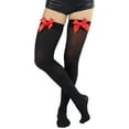 thumbnail image 4 of ToBeInStyle Women's Opaque Satin Bow Accent Thigh Highs - Black/Red - One Size, 4 of 5