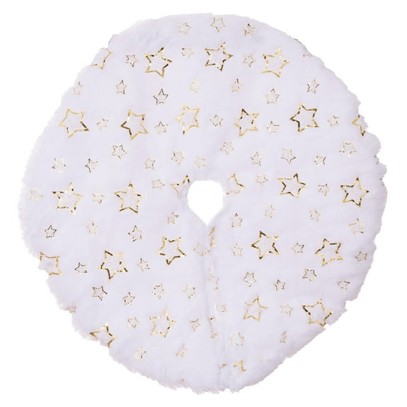 FlareFable 15Inch Pure White Faux Fur Christmas Tree Skirt, Round Xmas Party Mat for Room Base Decor Indoor, Elegant Home Tree Skirt Ornament, Perfect Winter Holiday Christmas Decorations