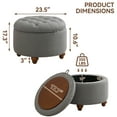 thumbnail image 3 of 24Inch Round Storage Ottoman with Tray, Modern Tufted Fabric Circle Coffee Table with Storage, Upholstered Ottoman with Removable Top for Living Room, Bedroom, Light Grey, 3 of 7