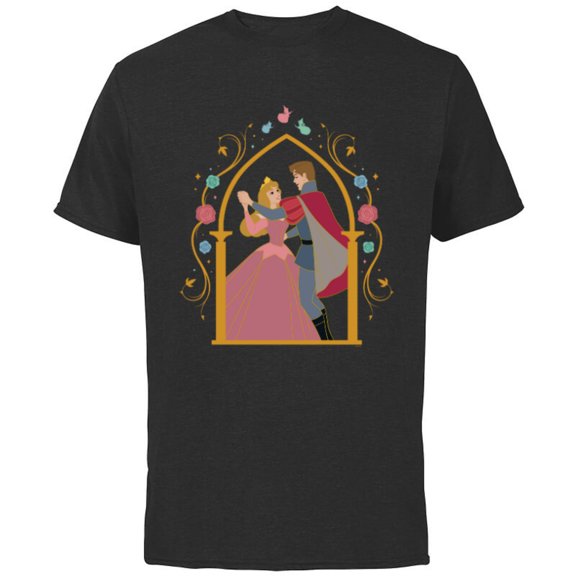 Disney Princess Sleeping Beauty 65th Anniversary Love Dance - Short Sleeve Cotton T-Shirt for Adults - Customized-Black