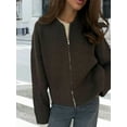 thumbnail image 6 of Female'S Chunky Knit Zip-Up Cardigan Sweater,Fall Open Front Long Sleeve Ribbed Knit Outerwear Coats Dark Brown M, 6 of 7