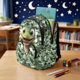 thumbnail image 4 of HUIACONG Green Dino School Backpack 17 Inch Complete 4-Piece Set, Includes Lunch Bag, Pencil Case & Bottle Sleeve, Heavy-Duty Zippers, for Ages 6-11, 4 of 7