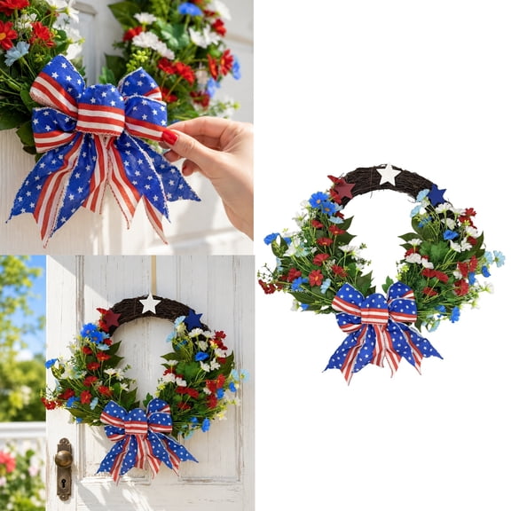 NovaStitch 4th of July Patriotic Wreath for Front Door Outdoor, UV Resistant Waterproof Red White Blue Americana Decor for Memorial Day