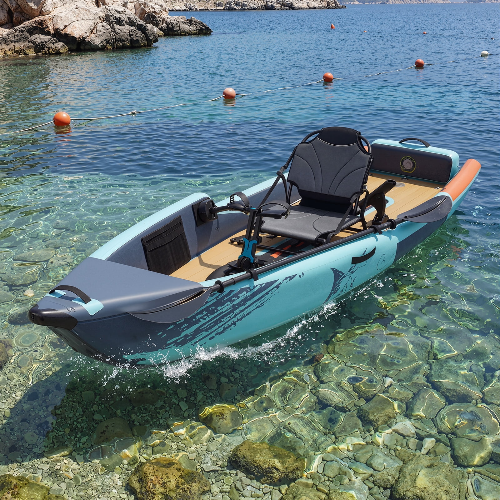 Bezliving 12ft Inflatable Kayak with Pedal System, Lightweight & Portable with Aluminum Seat, Rudder System, and Accessories Included, Blue