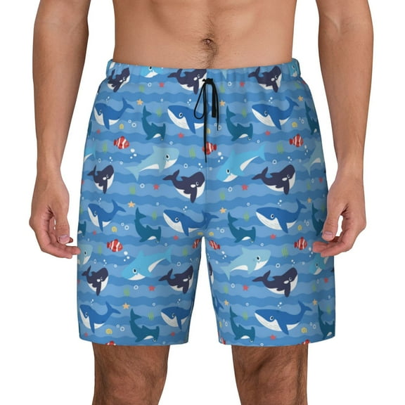 Xecao Blue Fish for Men's Swimming Trunks Swim Trunks Quick Dry Swim Shorts with Mesh Lining Funny Swimwear Bathing Suits