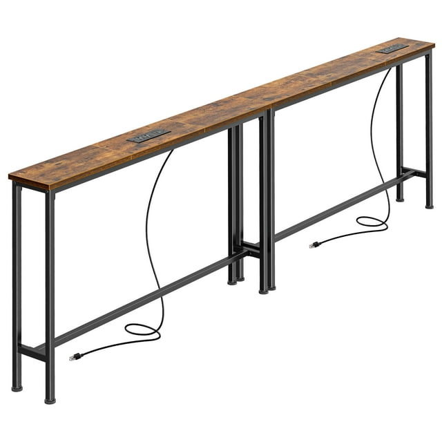 Mesa consola SUPERJARE estrecha de 200 cm con salida, color marrón rústico