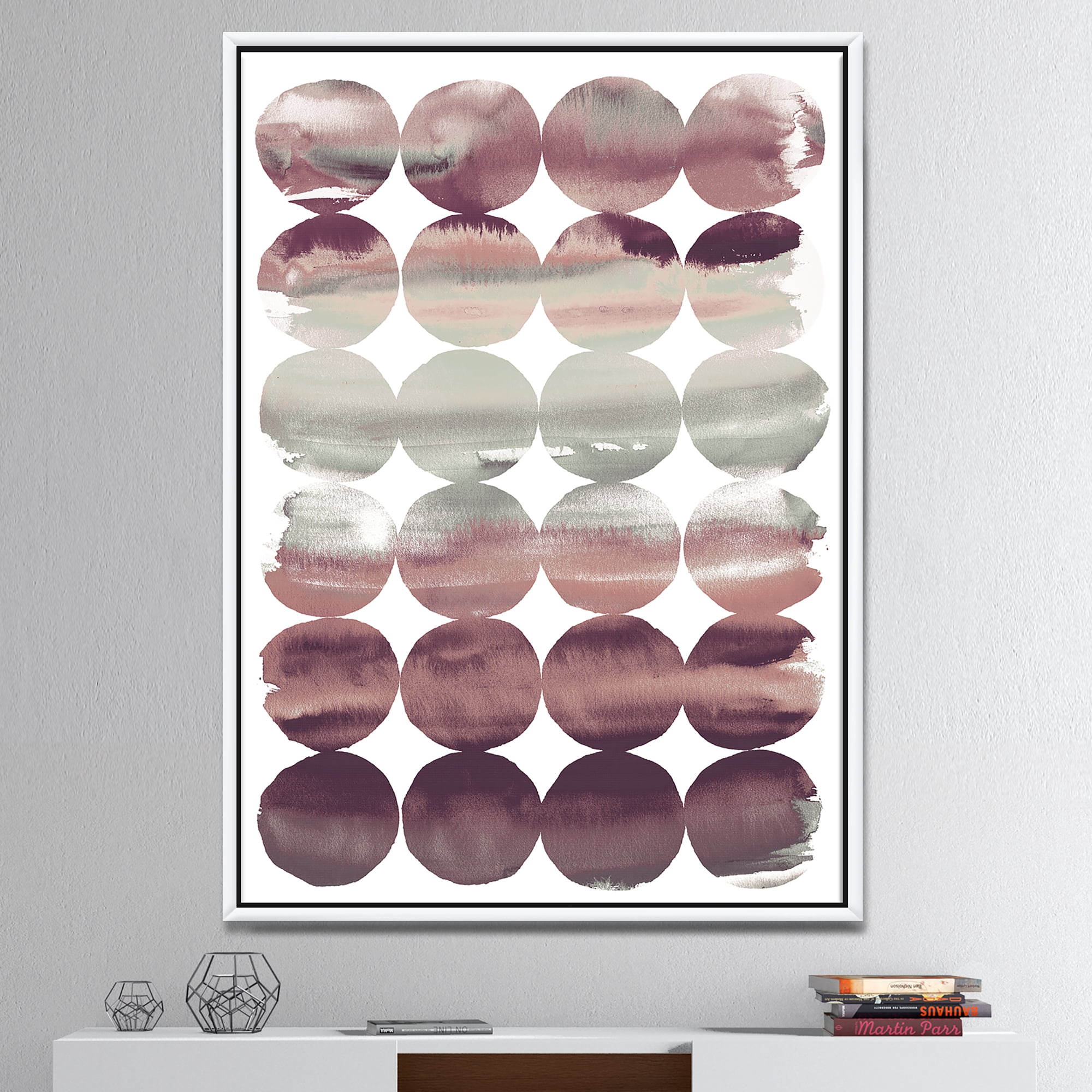 Designart ' Plum Dots minimal geometric I ' Transitional Framed Canvas