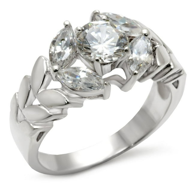Matte Rhodium & Rhodium 925 Sterling Silver Ring with AAA Grade CZ in Clear for Women Clear Stone Color Style 30326 Size 5