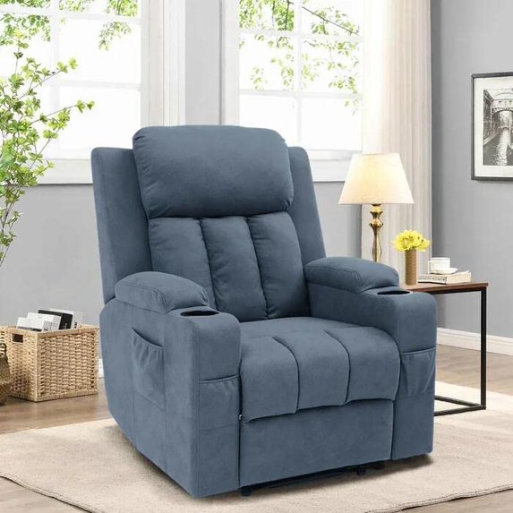 Recliner Chair, Single Reclining Sofa, Fabric Upholstered Lazy Sofa Home Theater Seating Indoor Lounge Furnitur, Blue