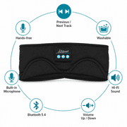 Bluetooth Sleep Mask, Wireless Sport Headband Headphones with Built-in Speakers for Side Sleepers