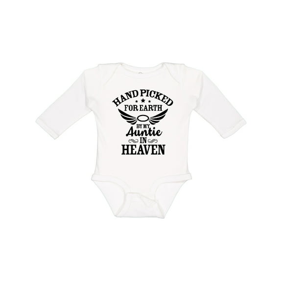 Inktastic Handpicked for Earth By My Auntie in Heaven with Angel Wings Boys or Girls Long Sleeve Baby Bodysuit