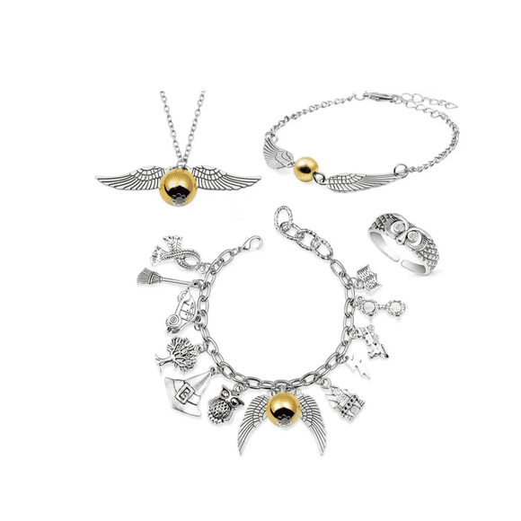 Juego De 4pzs De Joyas De Harry Potter Collar+pulsera Snitch Xtellar plateado
