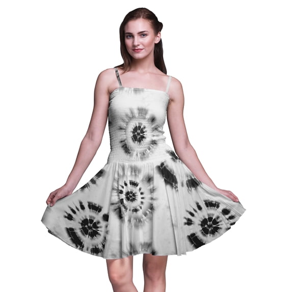 Bimba Tie-Dye Printed Women Smocked Waist Top Spaghetti Strap Mini Sun Dress-XX-Large