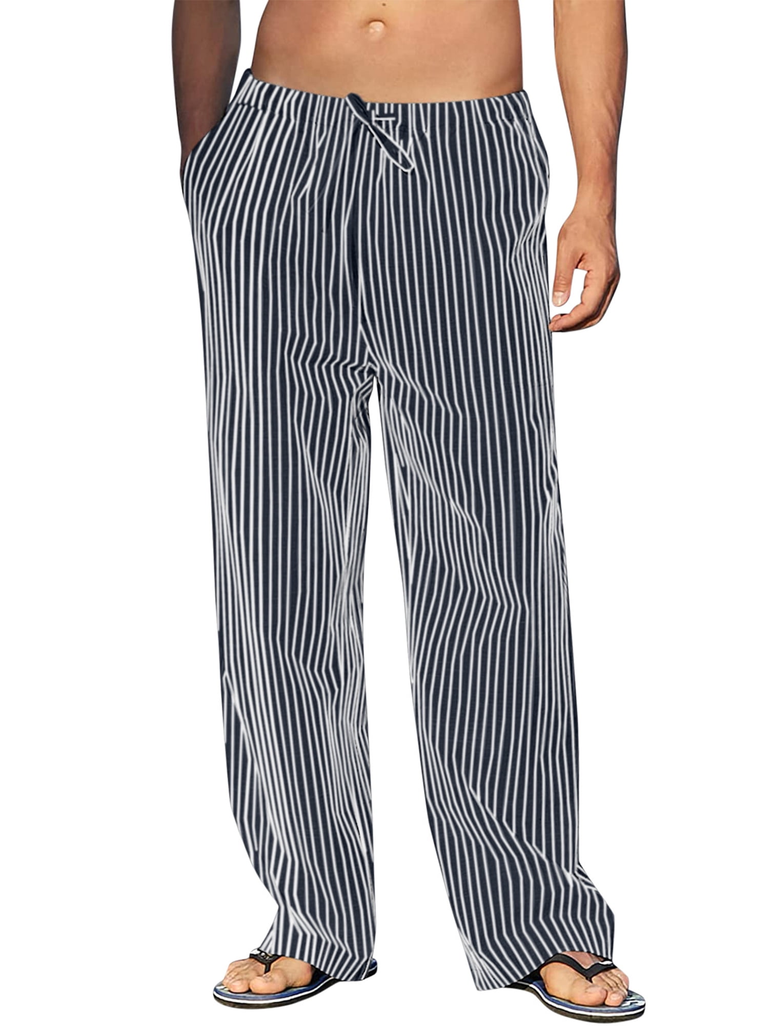 Lumento Mens Striped Pajama Pants Drawstring Lightweight Sleep Pants