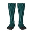 thumbnail image 1 of Fotbe Black And Teal Checkerboard Calcetas Divertidas Estampadas para Hombre y Mujer, Calcetas de Algodón hasta la Rodilla para Caminar, Correr, Enfermería y Embarazo, 1 of 6
