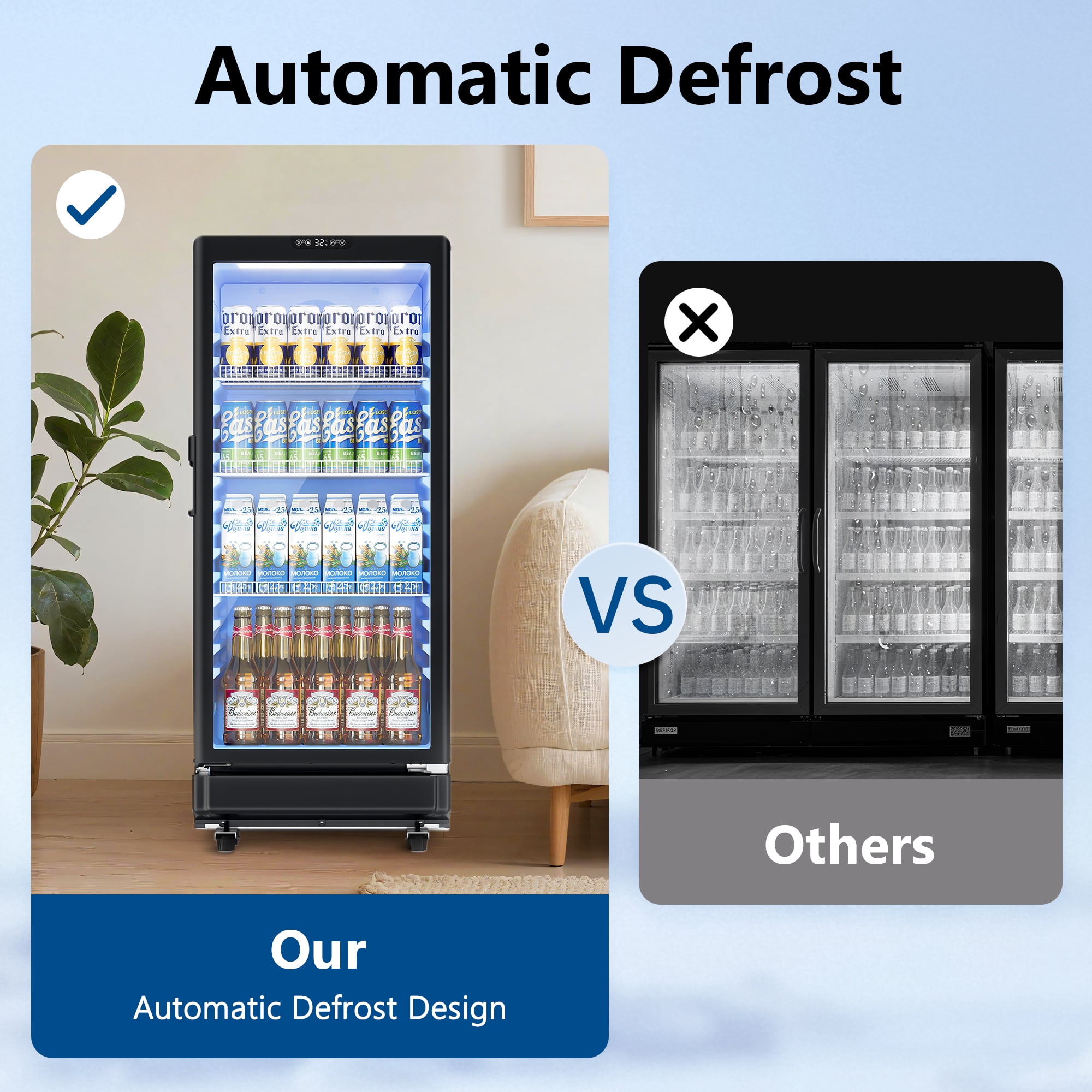 Simzlife Commercial&Residential Merchandiser Refrigerator, Outdoor Beverage Refrigerator with Double-Tempered Glass Door, Beverage Cooler for Bar, Office, Restaurant