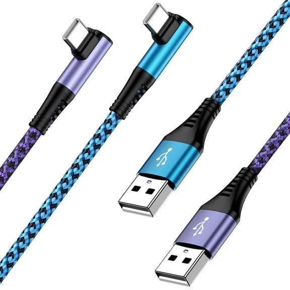 Usb C Charging Cable 6ft-2PACK Type C USB Fast Charging Cable,AILKIN Right Angle 90 Degree USB A to USB C Cable 6ft High Speed Android Charger Type C Charging Cords USB-C Phone Cables,Blue and Purple