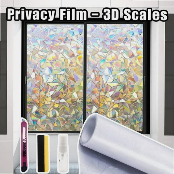 1 Count Window Privacy Film Rainbow Film Decorative Window Sticker, 3D Static Stained Glass Cling Tint for Home Heat Control Non-Adhesive
