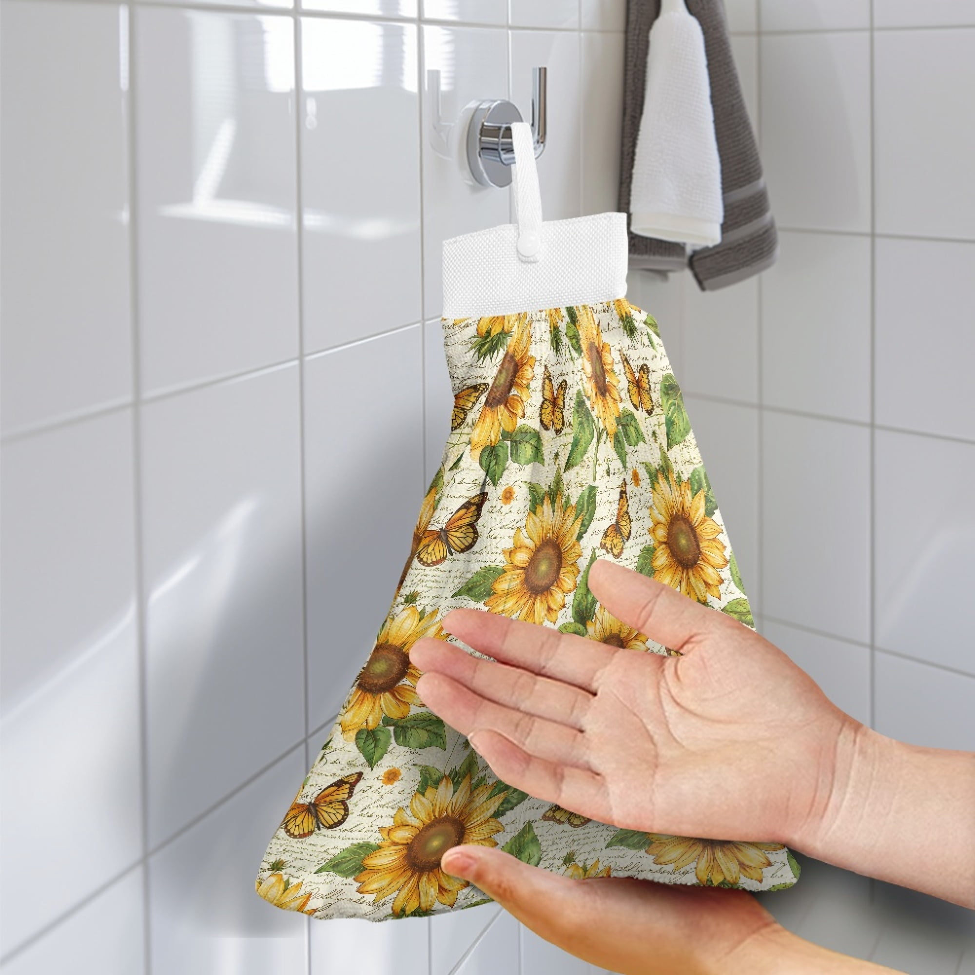 SEANATIVE Sunflower Hand Towel for Bathroom Butterfly Hand Towels with Button Loop Quick Dry Kitchen Fingertip Towels Kids Hand Dry Towels Highly Absorbent Hanging Hand Towels Home Decor 3 Pcs